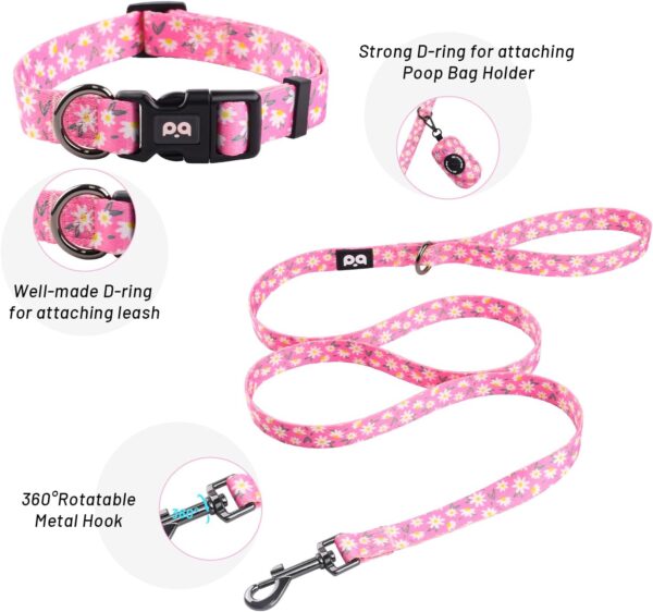 QQPETS Dog Harness Collar Leash with Poop Bag Holder 4 PCS Set, Adjustable No Pull Soft Mesh Padded Vest for Small Medium Large Pet Puppy Outdoor Walking (Daisy Pink, L (Chest 22.4”-32.6”)) - Image 6