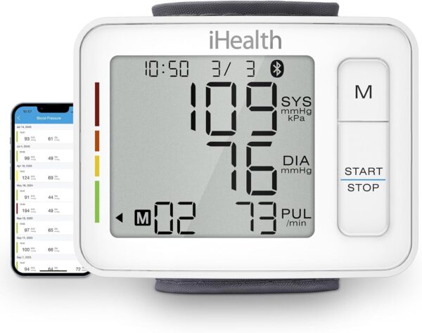 iHealth Push Wrist Blood Pressure Monitor, Digital Bluetooth Blood Pressure Machine with Large Display and Portable Carrying Case for at Home and Travel Use - Image 2