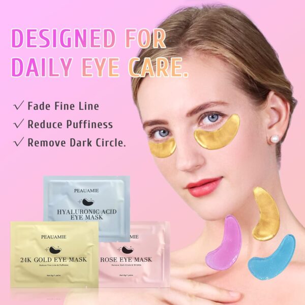 Under Eye Patches (30 Pairs) Gold Eye Mask and Hyaluronic Acid Eye Patches for puffy eyes,Rose Eye Masks for Dark Circles and Puffiness under eye skin care products - Image 5