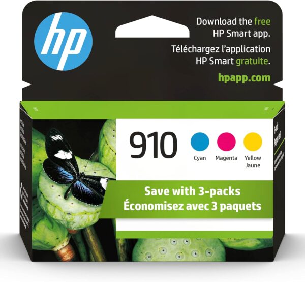 HP 910 Cyan, Magenta, Yellow Ink Cartridges (3-pack) | Works with HP OfficeJet 8010, 8020 Series, HP OfficeJet Pro 8020, 8030 Series | Eligible for Instant Ink | 3YN97AN - Image 2