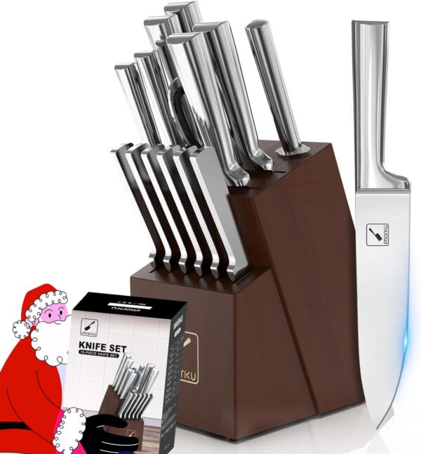 imarku Knife Set - Kitchen Knife Set 15 Pieces Japanese Stainless Steel Knife Block Set with Sharpener - Dishwasher Safe Kitchen Knives - Ultra Sharp Chef Knife Set for Kitchen, Silver - Image 10