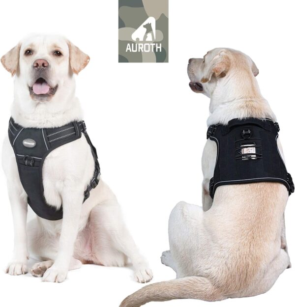 Auroth Tactical Harness for Large Dogs No Pull Adjustable Pet Harness Reflective K9 Working Training Easy Control Pet Vest Military Service Dog Harnesses Black L - Image 3