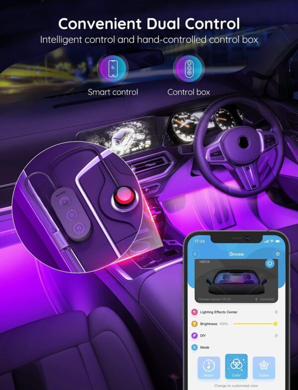 Govee Car LED Lights, Smart Interior Lights with App Control, RGB Inside Car Lights with DIY Mode and Music Mode, 2 Lines Design for Cars with Car Charger, DC 12V - Image 8