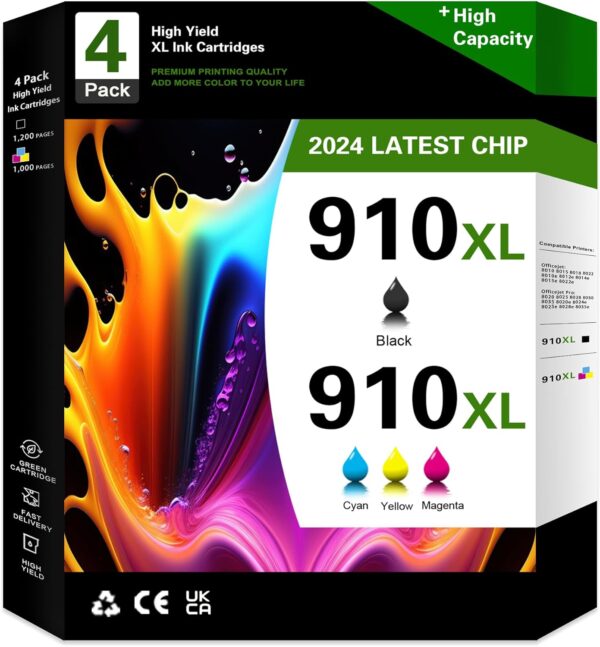 910XL Ink Cartridges Combo Pack (4-Pack, Black/Cyan/Magenta/Yellow) LOMENTI- Compatible 910XL 910 Ink Cartridges Replacement for HP OfficeJet 8010 8015 8018 8022 Pro 8020 8025 8028 8030 8035 Printer - Image 2