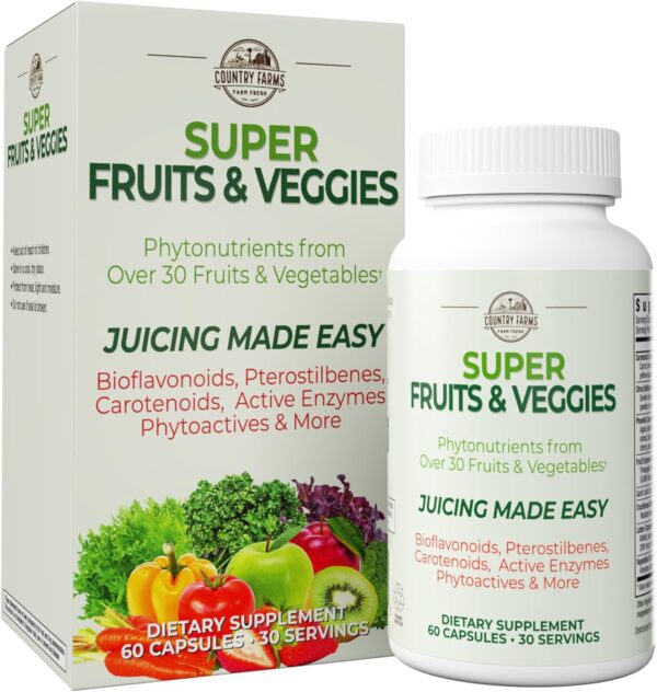 COUNTRY FARMS Super Fruits and Veggies Capsules, Whole Food Supplement, Powerful Antioxidant, Supports Energy, Immune Health, Boosts Digestive Health, 30 Super Foods, 30 Servings - Image 2