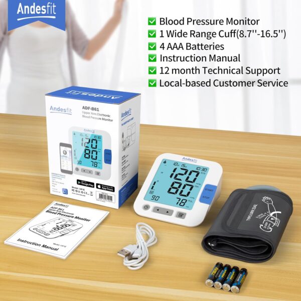 High Accuracy Smart Wireless Blood Pressure Monitor with APP Extra Large Cuff XL 13-21 inch Size Andesfit Automatic Upper Arm for Home use Travel Apple Health Bluetooth Compatible Irregular Heartbeat - Image 7