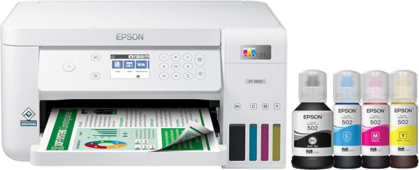 Epson EcoTank ET-3830 Wireless Color All-in-One Cartridge-Free Supertank Printer with Scan, Copy, Auto 2-Sided Printing and Ethernet – The Perfect Printer Productive Families,White - Image 2