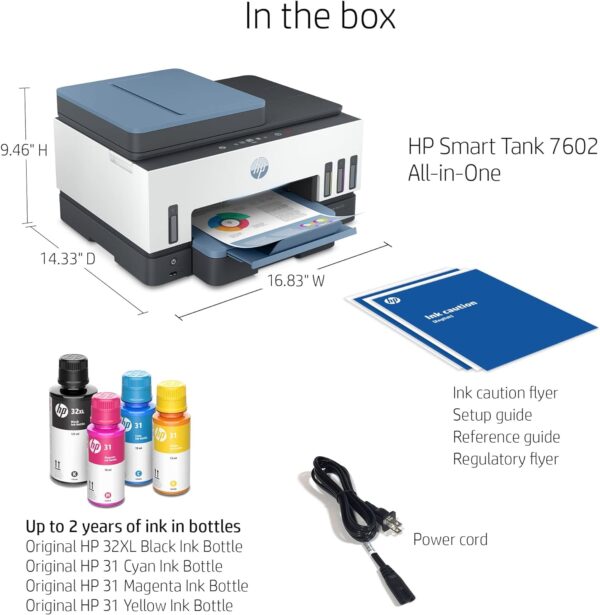 HP Smart -Tank 7602 Wireless Cartridge-free all in one printer, up to 2 years of ink included, mobile print, scan, copy, fax, auto doc feeder, featuring an app-like magic touch panel (28B98A) - Image 18