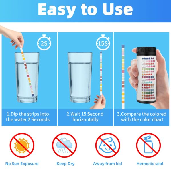 FUNESS 16-in-1 Water Testing Kits for Drinking Water Professional Home Water Test kit 150 Strips Water Testing kit for pH, Hardness, Chlorine, Lead, Iron, Copper, Nitrate,Fluoride, etc - Image 5