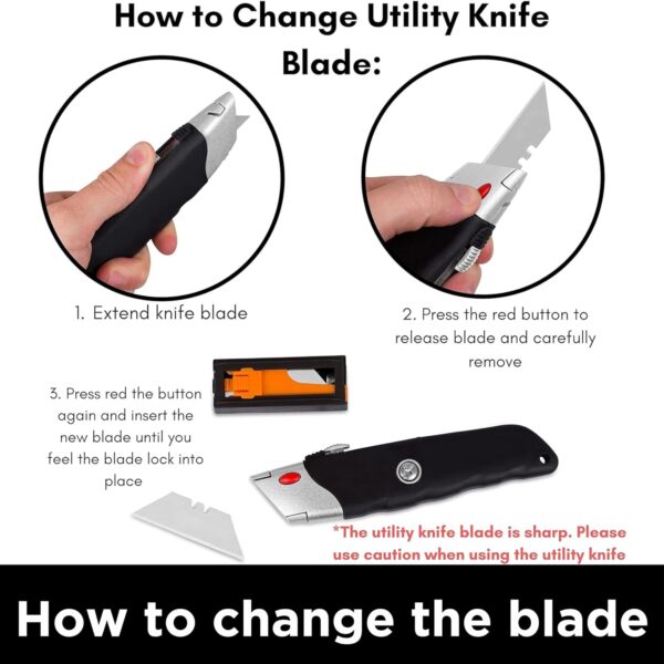 Internet's Best Premium Utility Knife | Box Cutter Retractable | Set of 2 | Retractable blade | Rubber Handle | 2 Utility Knives included | Razor knife - Image 8