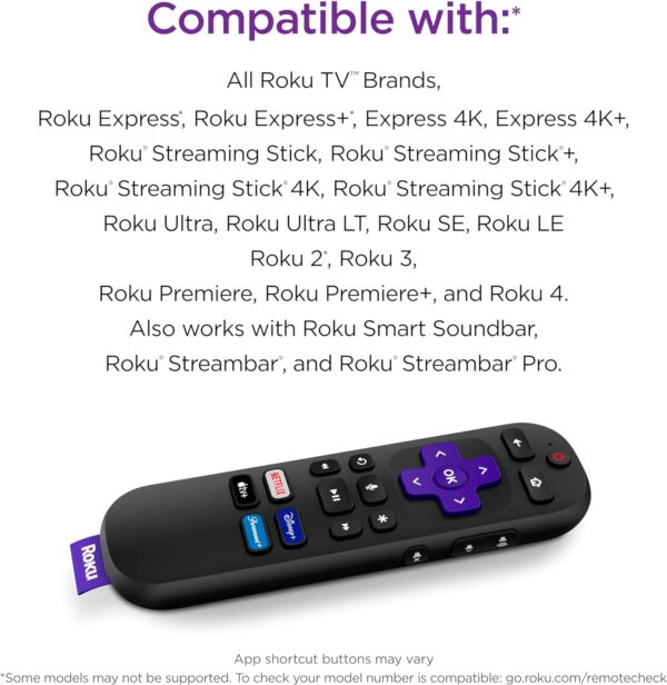 Roku Voice Remote | TV Remote Control with Voice Control, TV Controls, Simple Setup, & Pre-Set App Shortcuts - Replacement Remote Compatible with Roku TV, Roku Players, & Roku Audio - Image 5