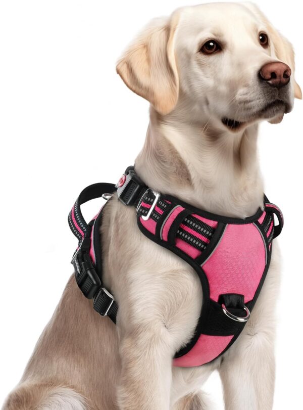 rabbitgoo Dog Harness for Large Dogs, No Pull Dog Vest Harness with 3 Buckles, Adjustable Soft Padded Pet Harness with Easy Control Handle and Reflective Strips, Pink, L - Image 2