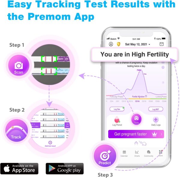 Easy@Home Ovulation Test Strips, 25 Pack Fertility Tests, Ovulation Predictor Kit, Powered by Premom Ovulation Predictor iOS and Android App, 25 LH Strips - Image 5