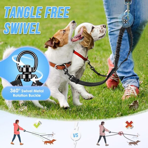 AUTOWT Double Dog Leash, No Tangle 360°Swivel Rotation Reflective Lead Attachment Adjustable Length Dual Two Dogs Lead Splitter, Comfortable Shock Absorbing Walking Training for 2 Dogs - Image 7