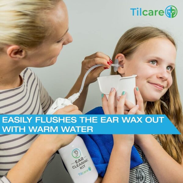 Ear Wax Removal Tool by Tilcare - Ear Irrigation Flushing System for Adults & Kids - Perfect Ear Cleaning Kit - Includes Basin, Syringe, Curette Kit, Towel and 30 Disposable Tips - Image 6