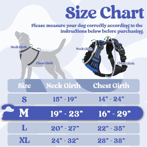 rabbitgoo Dog Harness Medium Sized, No Pull Pet Harness with 3 Buckles, Adjustable Soft Padded Dog Vest with Instant Control Handle, Easy Walking Reflective Pet Vest for Medium Dogs, Blue, M - Image 3