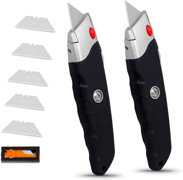 Internet's Best Premium Utility Knife | Box Cutter Retractable | Set of 2 | Retractable blade | Rubber Handle | 2 Utility Knives included | Razor knife - Image 2