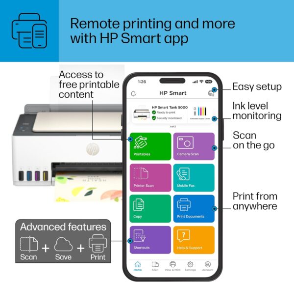 HP Smart-Tank 5000 Wireless All-in-One Ink-Tank Printer with up to 2 years of ink included, mobile print, scan, copy, white, 17.11 x 14.23 x 6.19 - Image 6