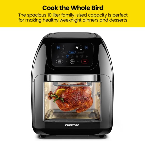 CHEFMAN Multifunctional Digital Air Fryer+ Rotisserie, Dehydrator, Convection Oven, 17 Touch Screen Presets Fry, Roast, Dehydrate, Bake, XL 10L Family Size, Auto Shutoff, Large Easy-View Window, Black - Image 9