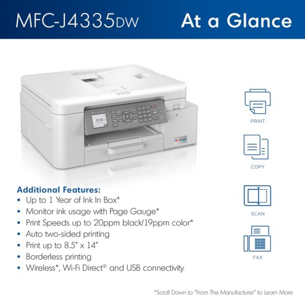 Brother MFC-J4335DW INKvestment Tank All-in-One Printer with Duplex and Wireless Printing Plus Up to 1-Year of Ink in-Box - Image 3