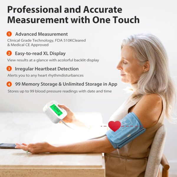 iHealth Track Smart Upper Arm Blood Pressure Monitor with Wide Range Cuff That fits Standard to Large Adult Arms, Bluetooth Compatible for iOS & Android Devices - Image 3