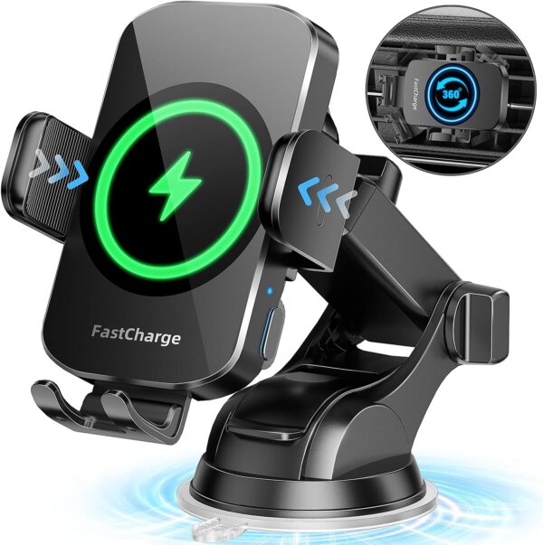 Wireless Car Charger, Fast Charging Phone Holder BothLin 3 in 1 Phone Mount Auto Clamping Car Accessories Compatible with iPhone 15 14 13 12 11 Xs XR, Samsung S23 Ultra S22 S21 S20/S10+ S9+ Note 9 - Image 2