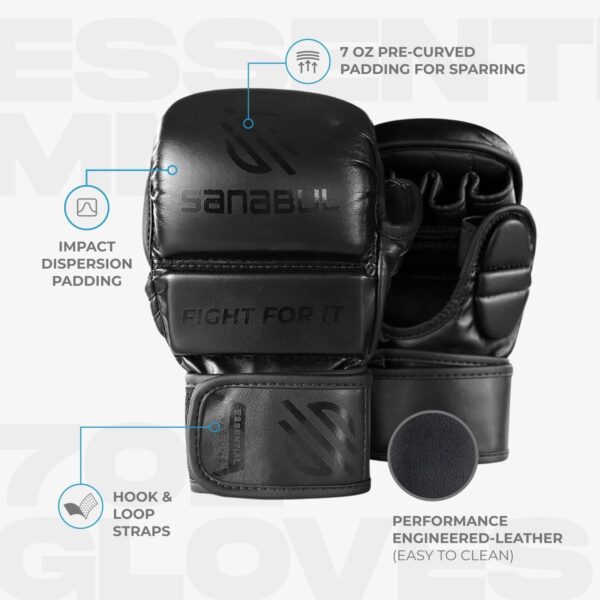 Sanabul Essential 7 oz MMA Gloves Men & Women | Gloves for Martial Arts Sparring & Training Gloves | Hybrid MMA Kick Boxing Gloves Men | Grappling Gloves - Image 4