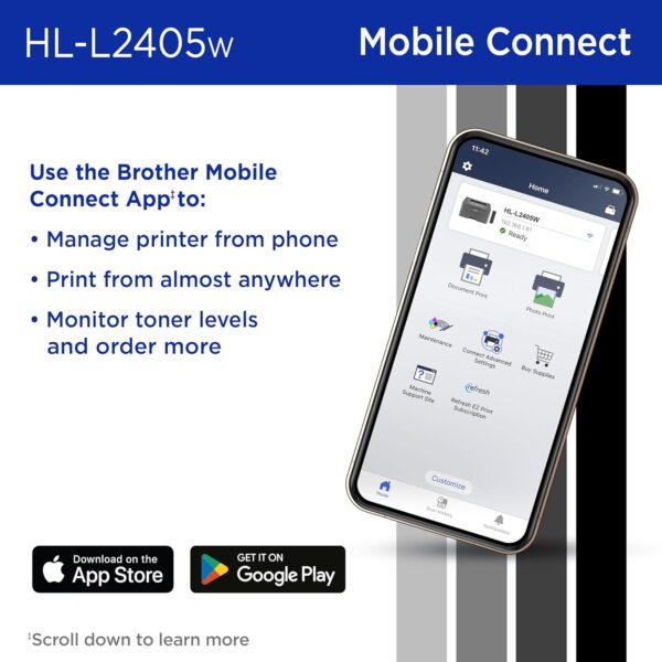 Brother HL-L2405W Wireless Compact Monochrome Laser Printer with Mobile Printing, Black & White Output | Includes Refresh Subscription Trial(1), Amazon Dash Replenishment Ready - Image 6