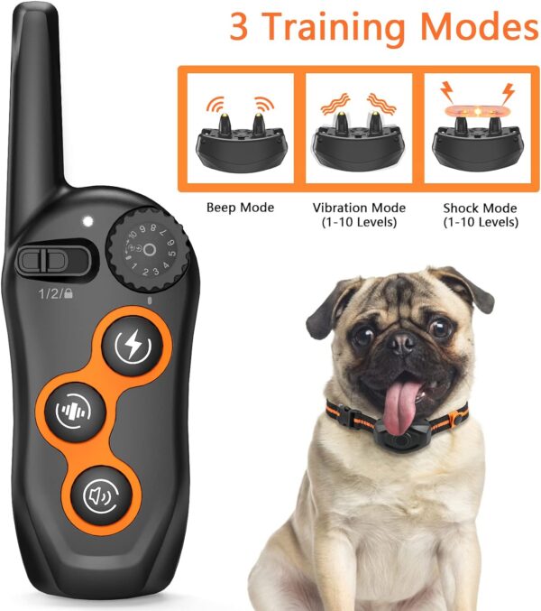 MAISOIE Dog Training Collar, IPX7 Waterproof Shock Collar with Remote Range 1300ft, 3 Training Modes, Beep, Shock, Vibration, Rechargeable Electric Shock Collar for Small Medium Large Dogs - Image 3