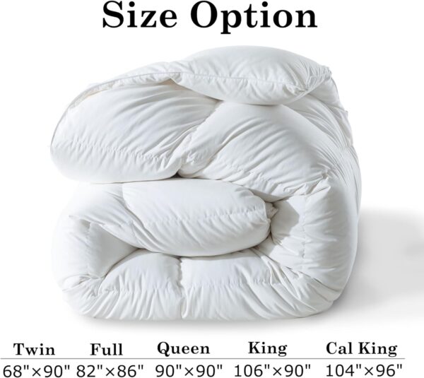 ELNIDO QUEEN® Feather Down Comforter Queen Duvet Insert, All Season White Luxury Hotel Fluffy Bed Comforter, Ultra Soft 100% Cotton Cover, Queen Size 90x90 Inch - Image 9