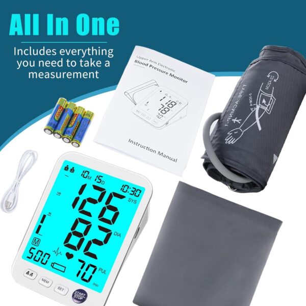 Blood Pressure Monitor Upper Arm Large LED Backlit Screen 1000 Sets Memory Automatic Digital BP Machine Adjustable BP Cuff - Image 7