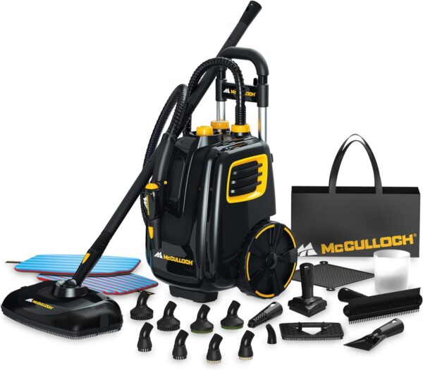 McCulloch MC1385 Deluxe Canister Steam Cleaner with 23 Accessories, Chemical-Free Pressurized Cleaning for Most Floors, Counters, Appliances, Windows, Autos, and More, 1-(Pack), Black - Image 2