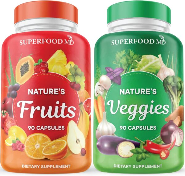 Superfood MD Fruits and Veggies Supplement - 90 Fruit and 90 Veggie Capsules - Supports Energy Levels, High Lycopene, Vitamins & Minerals -Made in The USA - 90 Count (Pack of 2) - Image 2