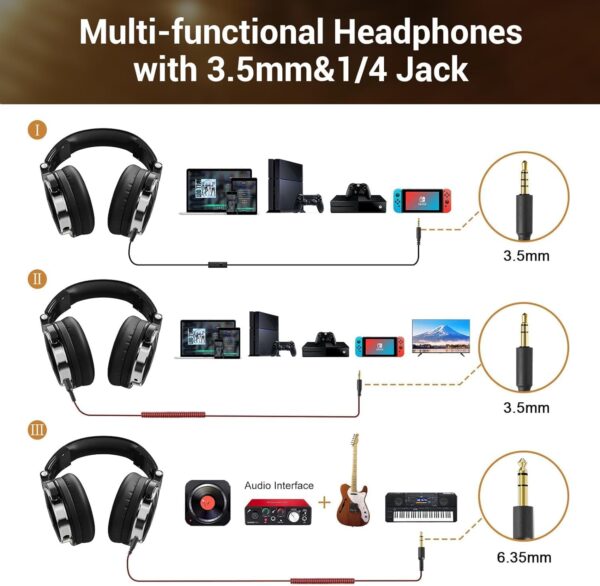 OneOdio Wired Over Ear Headphones Studio Monitor & Mixing DJ Stereo Headsets with 50mm Neodymium Drivers and 1/4 to 3.5mm Jack for AMP Computer Recording Podcast Keyboard Guitar Laptop - Black - Image 4