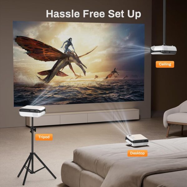 HAPPRUN Projector, Native 1080P Bluetooth Projector with 100" Screen, Portable Outdoor Movie Projector, Mini Projector for Home Bedroom, Compatible with Smartphone,HDMI,USB,AV,Fire Stick,PS5 - Image 8