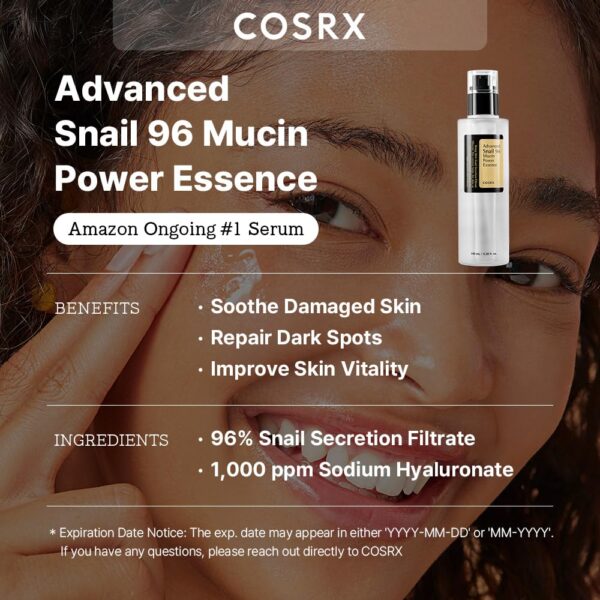 COSRX Snail Mucin 96% Power Repairing Essence 3.38 fl.oz 100ml, Hydrating Serum for Face with Snail Secretion Filtrate for Dull Skin & Fine Lines, Korean Skincare - Image 3