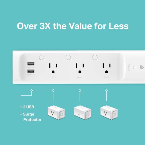 Kasa Smart Plug Power Strip KP303, Surge Protector with 3 Individually Controlled Smart Outlets and 2 USB Ports, Works with Alexa & Google Home, No Hub Required , White - Image 7