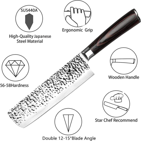 imarku 7-inch Nakiri Knife, Razor Sharp Chef Knife, Hand-Forged Vegetable Knife, SUS440A Japanese Stainless Steel Meat Cleaver, Kitchen Knife with Ergonomic Handle, Chopping Knife with Gifts Box - Image 6