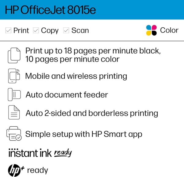 HP OfficeJet 8015e Wireless Color All-in-One Printer with 3 months of ink included - Image 2