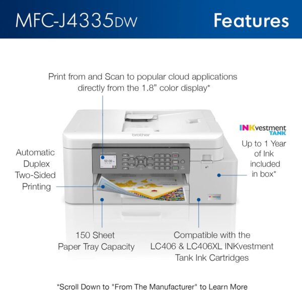 Brother MFC-J4335DW INKvestment Tank All-in-One Printer with Duplex and Wireless Printing Plus Up to 1-Year of Ink in-Box - Image 4