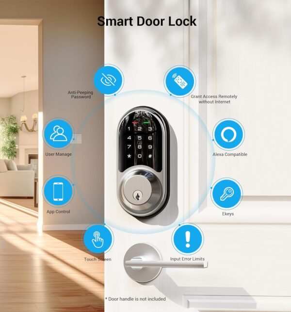 Veise Smart Lock, Keyless Entry Door Lock, Smart Locks for Front Door with App Control, Electronic Digital Lock with Touchscreen Keypad Set, Smart Deadbolt, Auto Lock, Easy Installation, Satin Nickel - Image 5