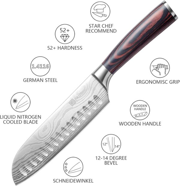 PAUDIN Santoku Knife – 7 Inch Chopping Knife, Ultra Sharp Kitchen Knife - Forged High Carbon German Stainless Steel, Chef Knife with Ergonomic Handle Design, Gifts for Women and Men - Image 10