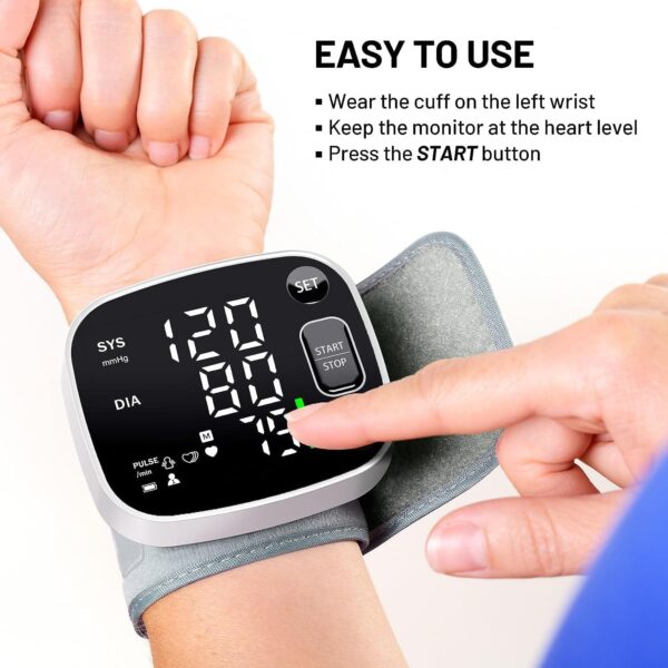 Oklar Blood Pressure Monitors for Home Use Rechargeable Blood Pressure Cuff Wrist Digital BP Machine with LED Backlit Display, Voice Broadcast, 240 Memory Storage for 2 Users with Carrying Case - Image 7