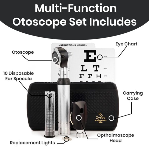 Zyrev Otoscope Oph Multi-Function Set - Otoscope/Opthalmoscope for Ear & Eye Examination - with Portable Carry Case, Sight Chart, Replacement Tips (Black) - Image 3