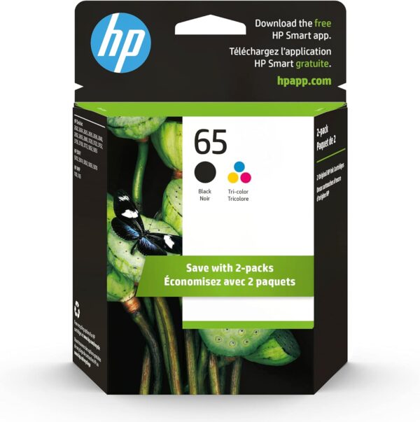 HP 65 Black/Tri-color Ink Cartridges (2-pack) | Works with HP AMP 100 Series, HP DeskJet 2600, 3700 Series, HP ENVY 5000 Series | Eligible for Instant Ink | T0A36AN - Image 2