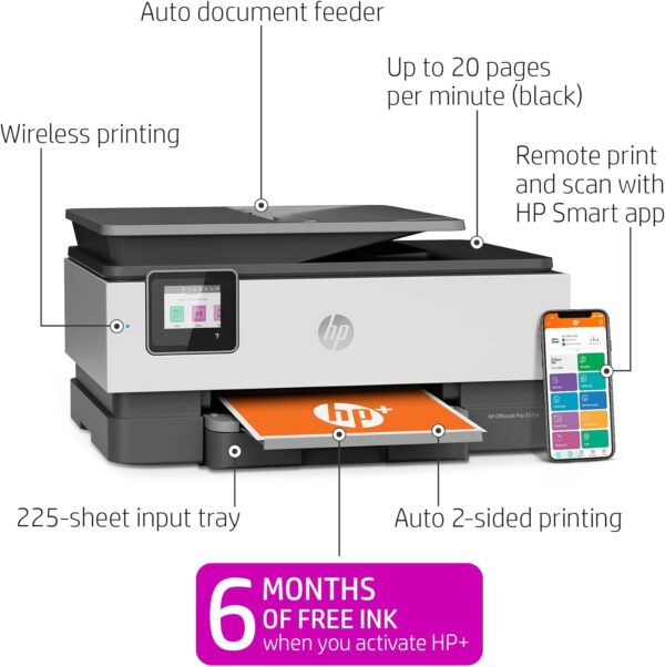 HP OfficeJet Pro 8025e Wireless Color All-in-One Printer with bonus 6 free months Instant Ink with HP+ (1K7K3A), Gray - Image 3