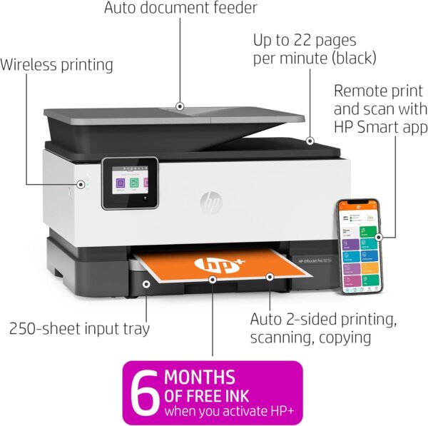 HP OfficeJet Pro 9015e Wireless Color All-in-One Printer with 6 Months Free Ink (1G5L3A) (Renewed Premium), Gray - Image 3