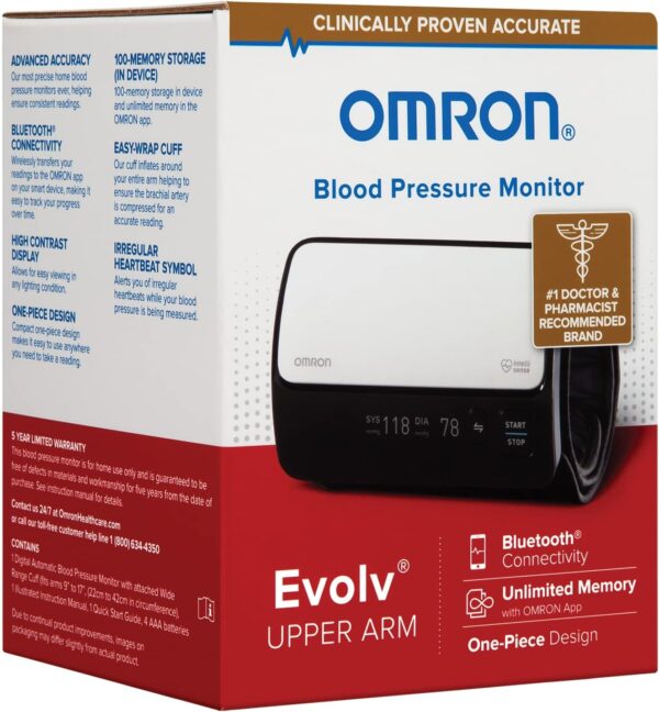 OMRON Evolv Bluetooth Wireless Upper Arm Blood Pressure Monitor with Portable, One-Piece Design. - Image 7