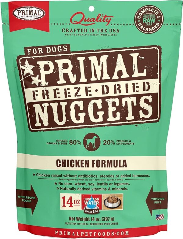 Primal Freeze Dried Dog Food Nuggets, Chicken; Complete Balanced Meal, Topper or Treat; Premium, Healthy, Grain Free, High Protein Raw Dog Food, 14 oz - Image 2