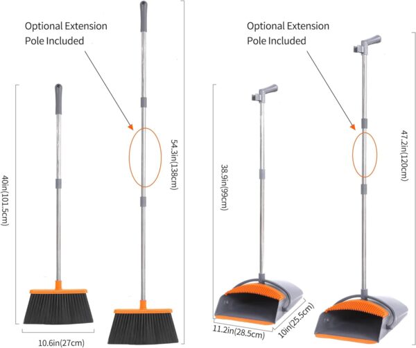 OLLSDIRE Broom and Dustpan Set for Home Upright Dustpan and Broom Combo Set with Long Handle Sweeping Office Kitchen Floor Pet Hair Standing Dust pan Angle Broom Cleaning Supplies Indoor - Image 7